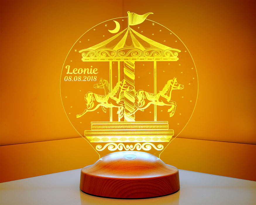 Atlıkarınca Led Lamba, İsimli Nostaljik Atlı Karınca Çocuk Odası Hediyesi Gece Lambası, Carousel Dekoratif Hediye Led Lamba