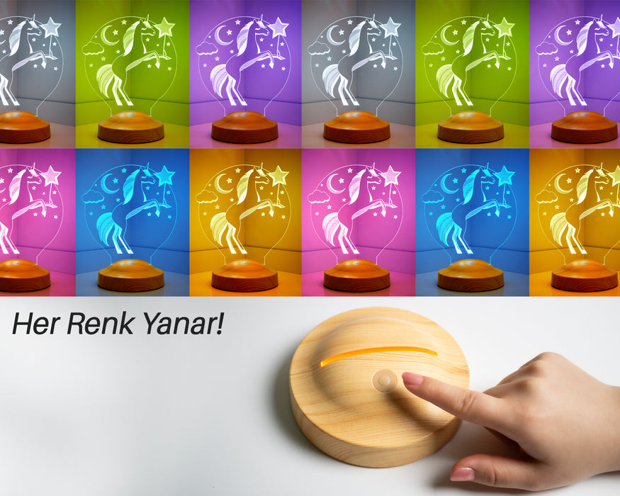 Unicorn İsimli Gece Lambası, Tek Boynuzlu At İsimli Kız Çocuk Odası Hediyesi Led Lamba, Unicorn Doğum Günü Parti Hediyesi