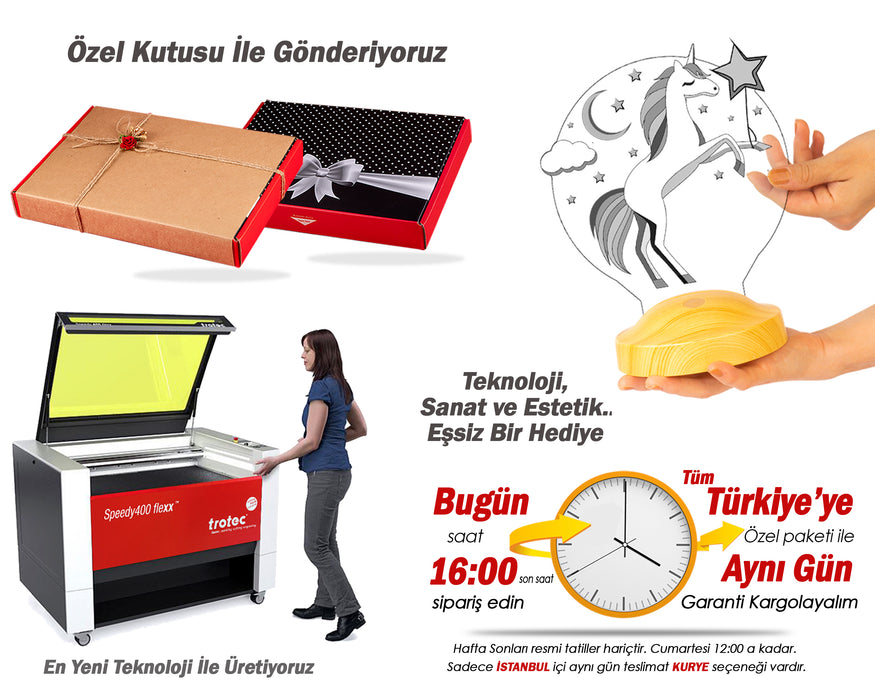 Unicorn İsimli Gece Lambası, Tek Boynuzlu At İsimli Kız Çocuk Odası Hediyesi Led Lamba, Unicorn Doğum Günü Parti Hediyesi