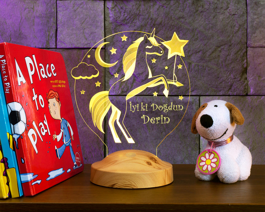 Unicorn İsimli Gece Lambası, Tek Boynuzlu At İsimli Kız Çocuk Odası Hediyesi Led Lamba, Unicorn Doğum Günü Parti Hediyesi
