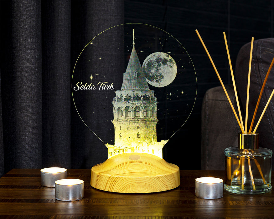 Galata Kulesi Tasarımlı Kişiye Özel Lamba – Romantik İstanbul Hediyesi
