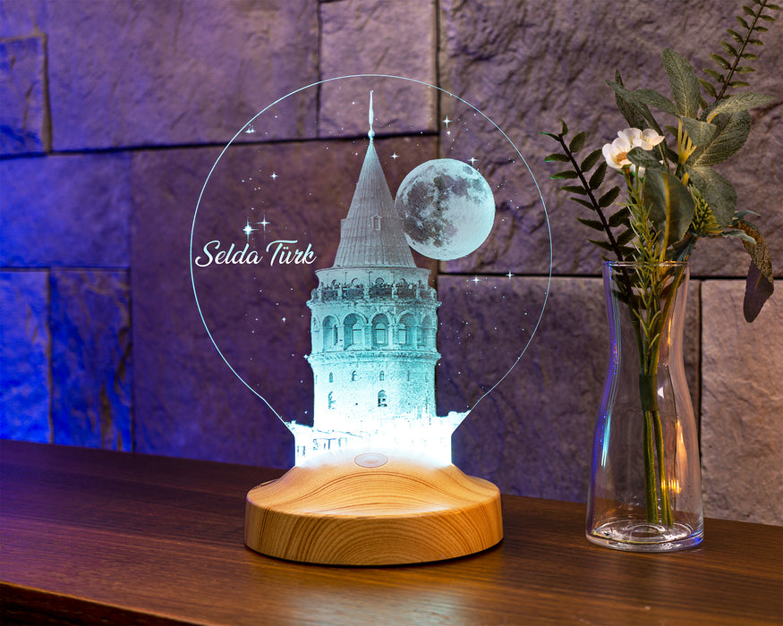 Galata Kulesi Tasarımlı Kişiye Özel Lamba – Romantik İstanbul Hediyesi