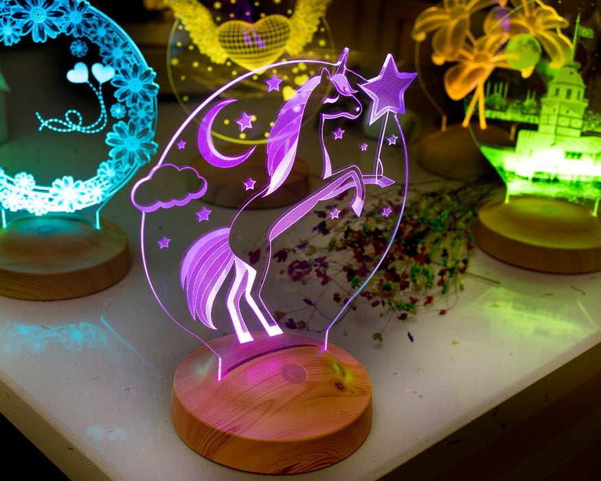 Unicorn İsimli Gece Lambası, Tek Boynuzlu At İsimli Kız Çocuk Odası Hediyesi Led Lamba, Unicorn Doğum Günü Parti Hediyesi