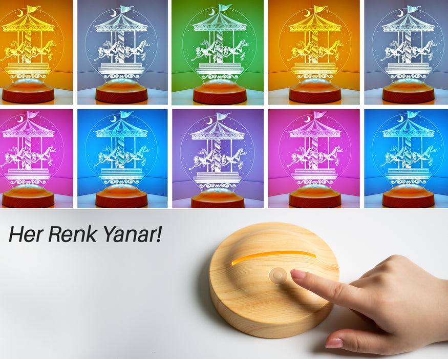 Atlıkarınca Led Lamba, İsimli Nostaljik Atlı Karınca Çocuk Odası Hediyesi Gece Lambası, Carousel Dekoratif Hediye Led Lamba