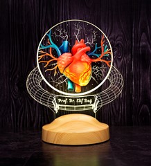 Doktor Hediyesi Kalp ve Damar Tasarımlı 3d Led Lamba, Kişiye Özel Kalp Doktoruna Hediye Renkli Masa Lambası