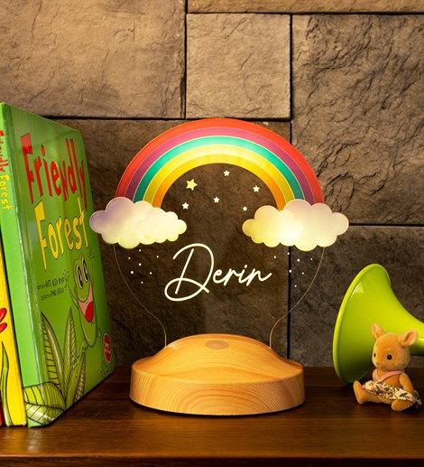 Gökkuşağı Kız Çocuk Hediyesi Rainbow Kişiye Özel Doğum Günü Led Gece Lambası, Çocuk Odası Aydınlatması, Erkek Bebek, Kız Bebek