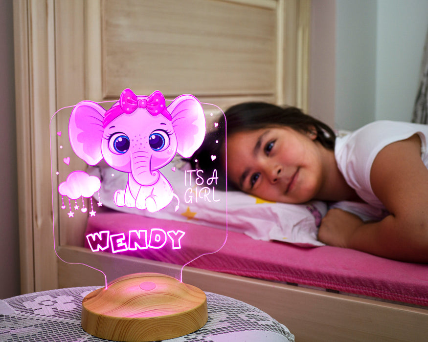 Erkek - Kız Çocuğuna Hediye  Fil Figürlü Hediyelik Kişiye Özel Tatlı Fil 3d Led Lamba