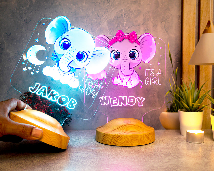 Erkek - Kız Çocuğuna Hediye  Fil Figürlü Hediyelik Kişiye Özel Tatlı Fil 3d Led Lamba