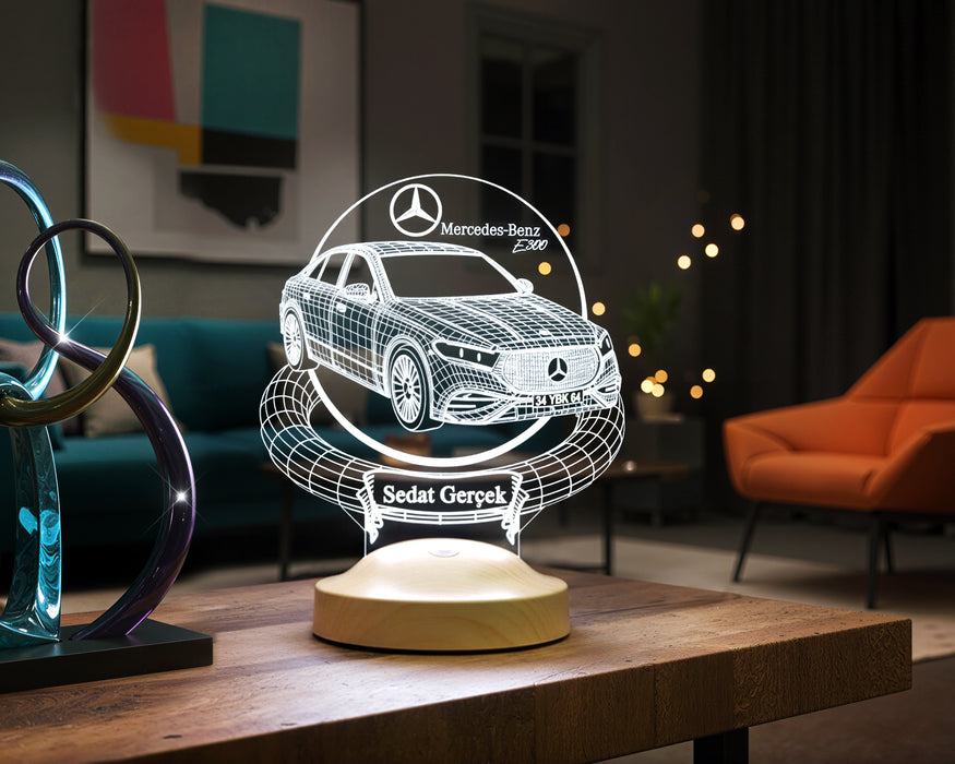 Mercedes E300 Modele Özel 3D Kişiye Özel LED Lamba – Mercedes Tutkunlarına Özel Araba Hediyesi