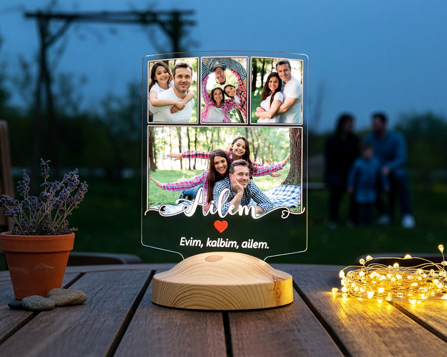 Ailem Yazılı Fotoğraflı LED Lamba – Aileye Hediye, Anlamlı Aile Hediyesi