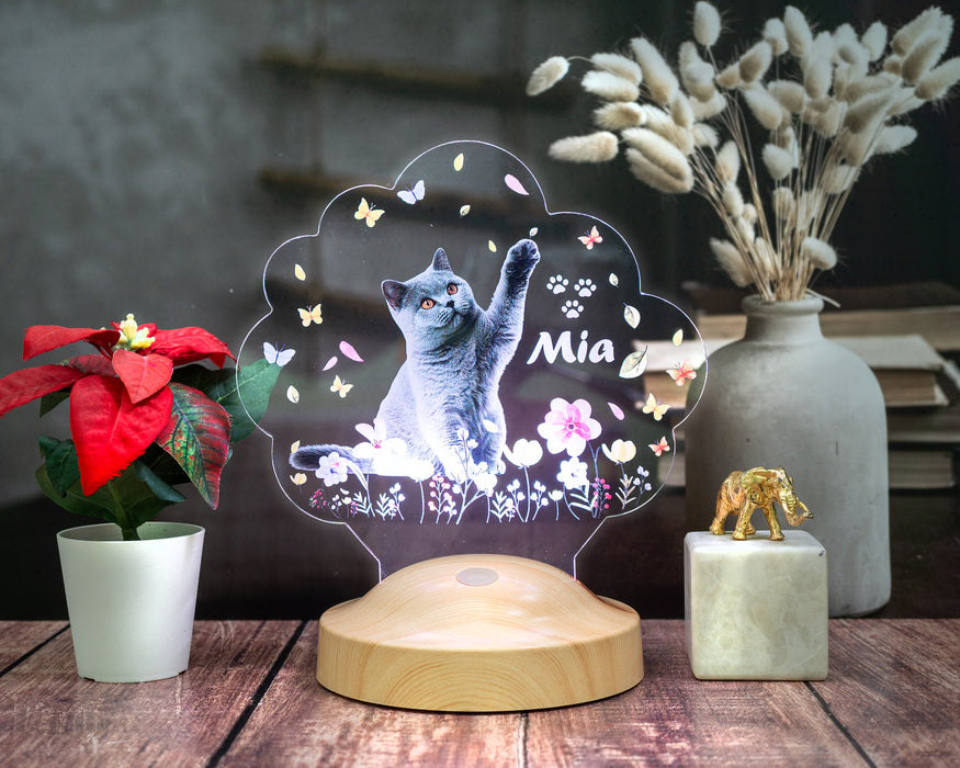 Kedi Fotoğraflı LED Lamba, Kişiye Özel Fotoğraf ve İsimli Evcil Hayvan Temalı Lamba Hediye