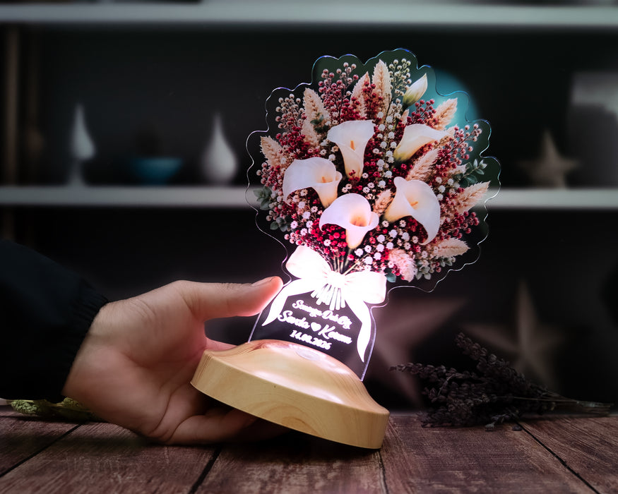 Gala Çiçeği Gelin Buketi Lambası, Çiçek Buketi LED Lamba – Yıldönümü Söz Nişan Evlilik Hediyesi, Işıklı Solmayan Çiçek