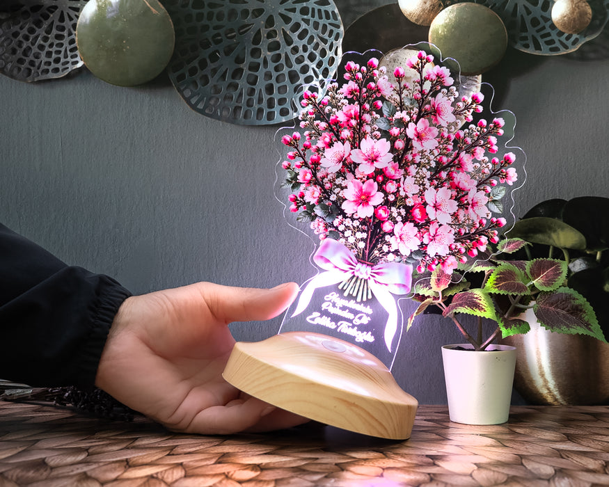 Sakura Kiraz Çiçeği Buketi LED Lamba – Kişiye Özel Işıklı Solmayan Sakura Çiçeği Sevgiliye Doğum Günü Hediyesi