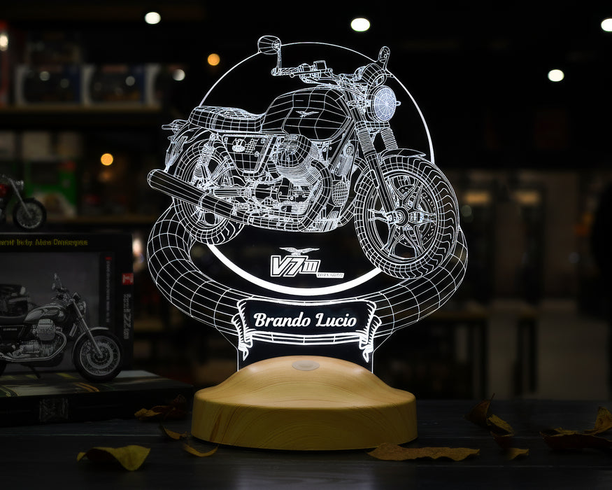 Moto Guzzi V7 2016-2020 Tutkunlarına Özel 3D Kişiye Özel Motosiklet Hediyesi LED Lamba