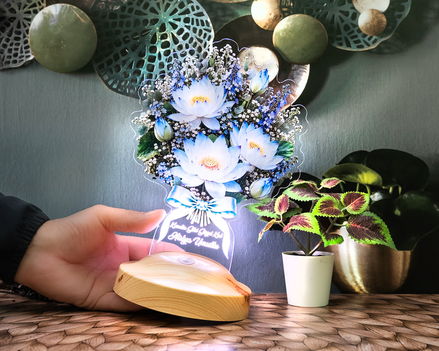 Nilüfer Lotus Çiçek Buketi LED Lamba - Kadına Doğum Günü Hediyesi Işıklı Solmayan Çiçek