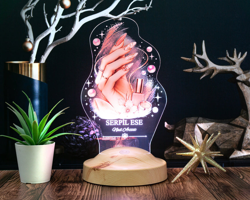 Nail Artist Kişiye Özel İsimli LED Lamba, Manikürist ve Protez Tırnak Hediyesi Salon Açılış Hediyesi