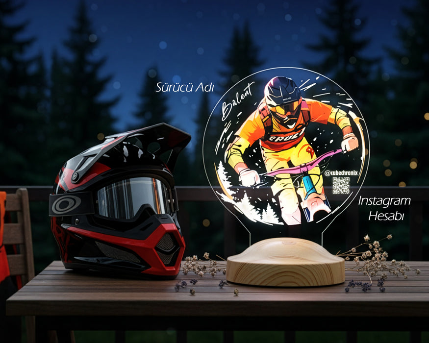 Dağ Bisikleti Severlere Özel Kişiye Özel LED Lamba – MTB Downhill Temalı Anlamlı Hediye