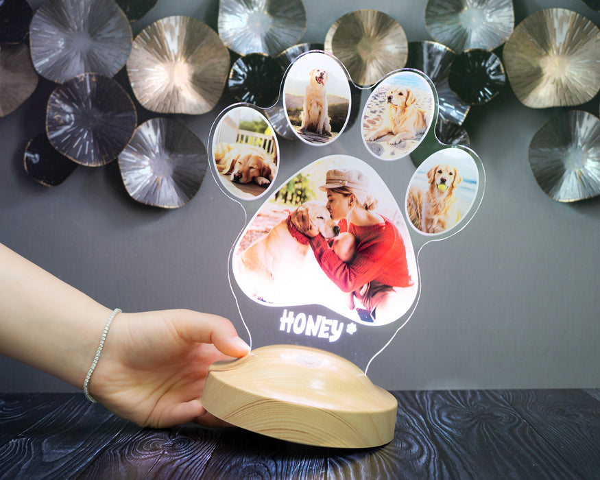 Pati Tasarımlı Köpek Fotoğraflı LED Lamba - İsim Yazılı Köpek Sahibine Doğum Günü Hediyesi