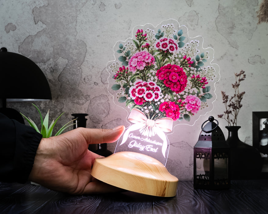 Hüsnüyusuf Çiçek Buketi Led Lamba, Sevgiliye Doğum Günü Hediyesi Renkli Solmayan Çiçek Lambası