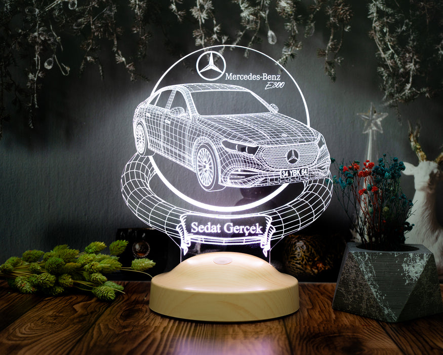 Mercedes E300 Modele Özel 3D Kişiye Özel LED Lamba – Mercedes Tutkunlarına Özel Araba Hediyesi