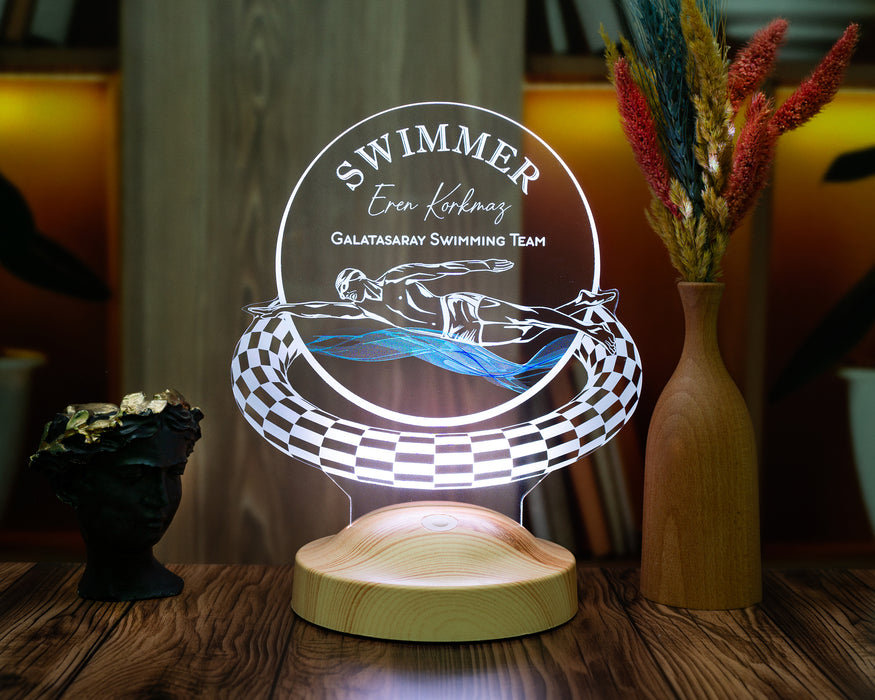 Yüzme Sporcusu Hediyesi / Yüzücüler için hediye  /  Yüzme Antrenörü Hediyesi / Yüzme Hocası Hediyesi Kişiye Özel LED Lamba