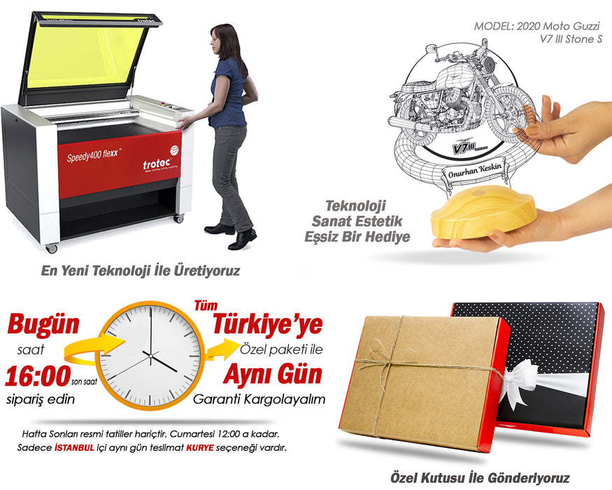 Moto Guzzi V7 2016-2020 Tutkunlarına Özel 3D Kişiye Özel Motosiklet Hediyesi LED Lamba