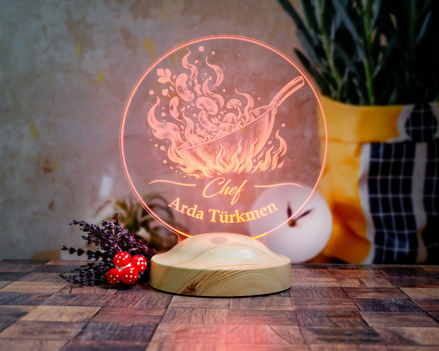 Şefe Aşçıya Hediye LED Lamba, Kişiye Özel Chef Mutfak Masa Lambası Restoran Yeni İş Hediyesi