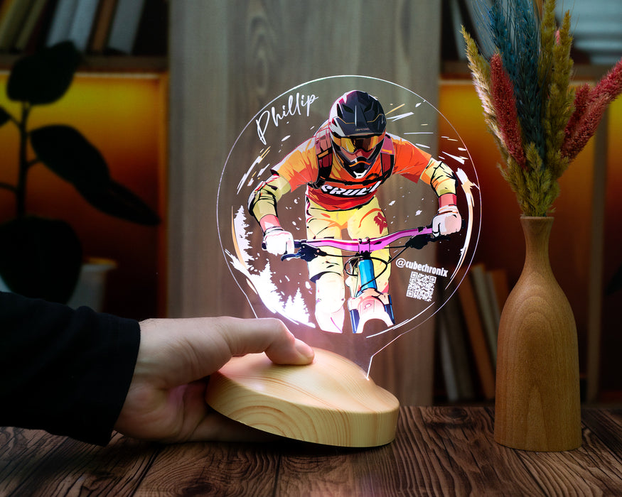 Dağ Bisikleti Severlere Özel Kişiye Özel LED Lamba – MTB Downhill Temalı Anlamlı Hediye