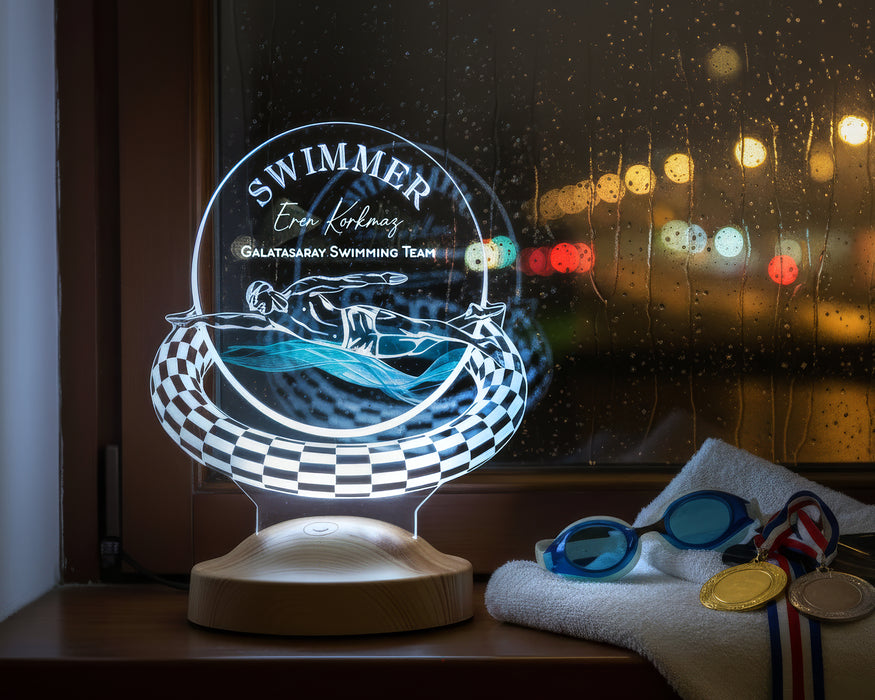 Yüzme Sporcusu Hediyesi / Yüzücüler için hediye  /  Yüzme Antrenörü Hediyesi / Yüzme Hocası Hediyesi Kişiye Özel LED Lamba