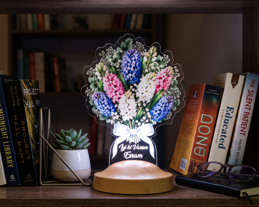 Sümbül Çiçek Buketi LED Lamba - Kişiye Özel Sevgiliye Doğum Günü Hediyesi, Işıklı Renkli Solmayan Sümbüller Buketi Çiçek Lambası