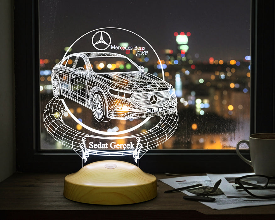 Mercedes E300 Modele Özel 3D Kişiye Özel LED Lamba – Mercedes Tutkunlarına Özel Araba Hediyesi