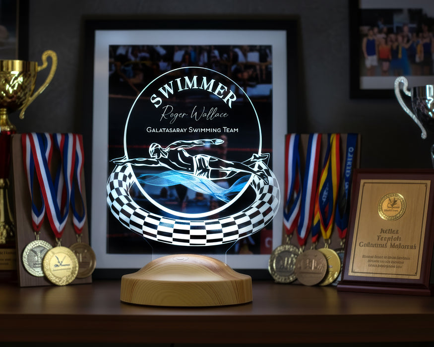 Yüzme Sporcusu Hediyesi / Yüzücüler için hediye  /  Yüzme Antrenörü Hediyesi / Yüzme Hocası Hediyesi Kişiye Özel LED Lamba