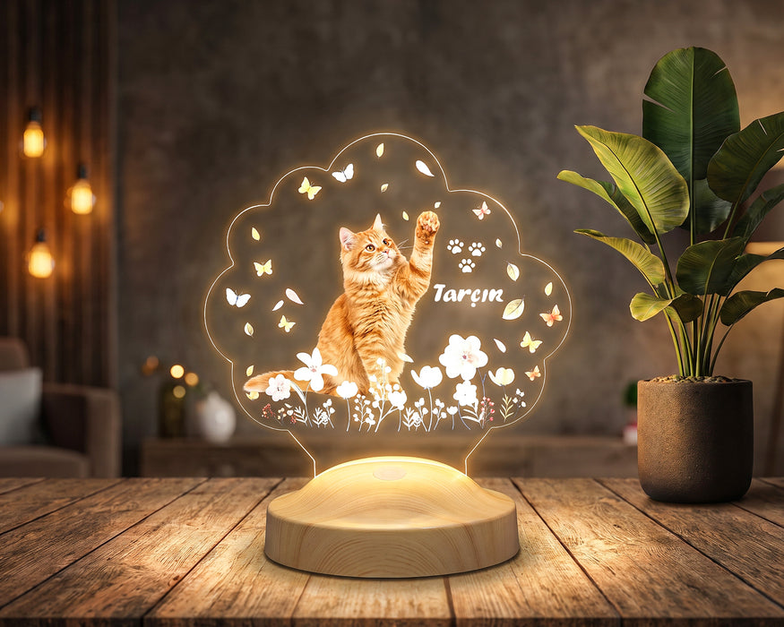 Kedi Fotoğraflı LED Lamba, Kişiye Özel Fotoğraf ve İsimli Evcil Hayvan Temalı Lamba Hediye