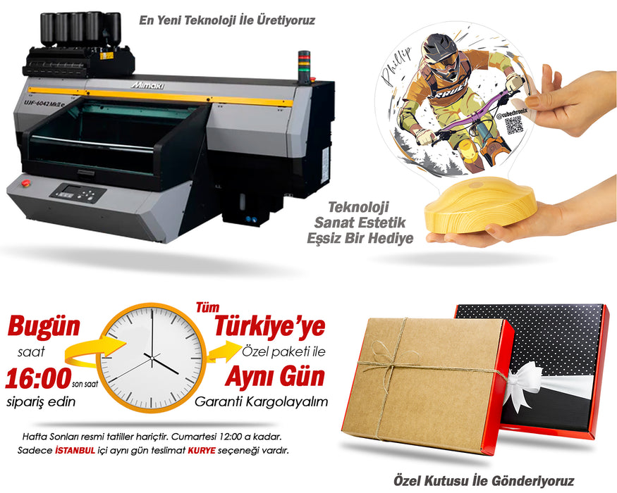 Dağ Bisikleti Severlere Özel Kişiye Özel LED Lamba – MTB Downhill Temalı Anlamlı Hediye