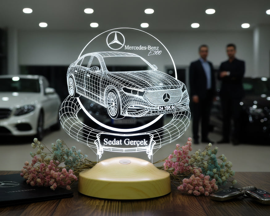 Mercedes E300 Modele Özel 3D Kişiye Özel LED Lamba – Mercedes Tutkunlarına Özel Araba Hediyesi