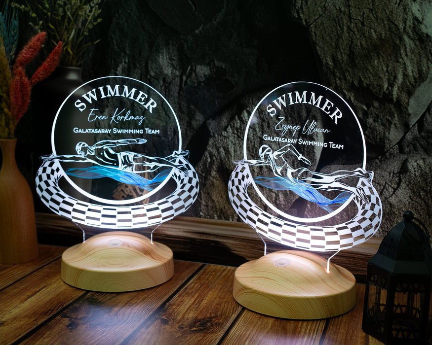 Yüzme Sporcusu Hediyesi / Yüzücüler için hediye  /  Yüzme Antrenörü Hediyesi / Yüzme Hocası Hediyesi Kişiye Özel LED Lamba