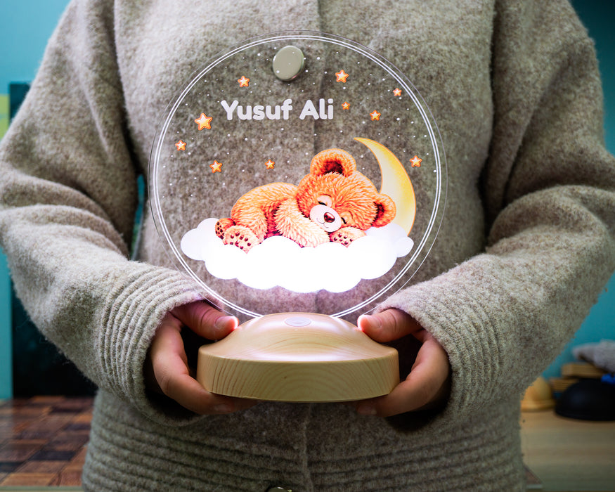 Uyuyan Ayıcık Çocuk Odası LED Lamba - Yeni Doğan Bebek ve Çocuk Doğum Günü Hediyesi, Ayı Teddy Çocuk Odası Lambası