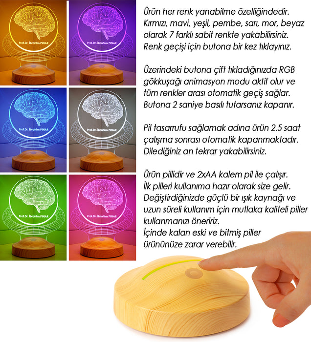 Beyin Tasarımlı 3D Led Lamba, Nöroloji Uzmanı Doktoru Hediyesi, Beyin Cerrahı için Hediye, Tıp Bayramı Hediyesi