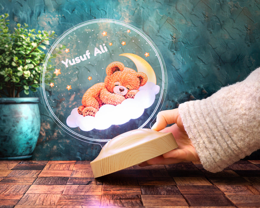 Uyuyan Ayıcık Çocuk Odası LED Lamba - Yeni Doğan Bebek ve Çocuk Doğum Günü Hediyesi, Ayı Teddy Çocuk Odası Lambası