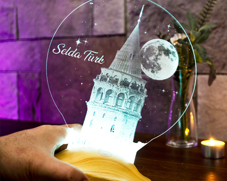 Galata Kulesi Tasarımlı Kişiye Özel Lamba – Romantik İstanbul Hediyesi