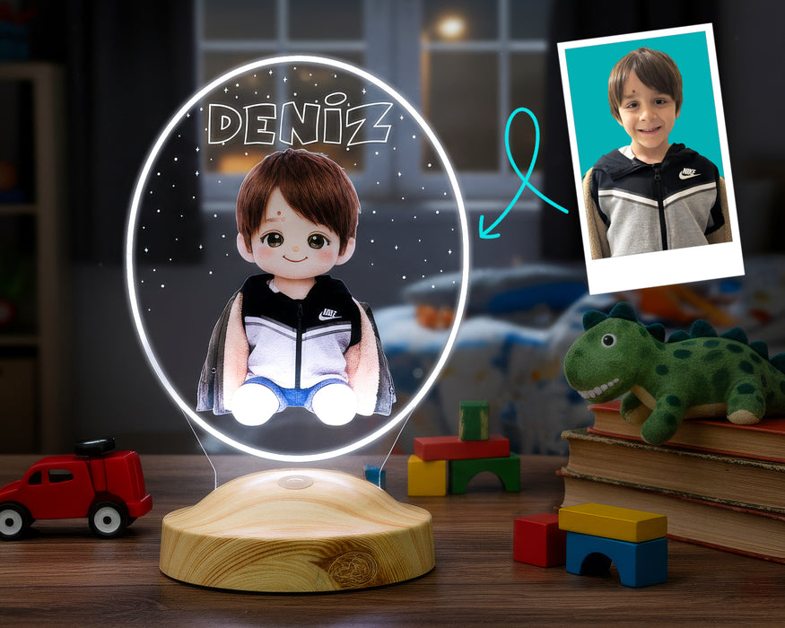 Çocuk Fotoğrafından Peluş Lambaya Dönüşen Kişiye Özel LED Lamba – Yapay Zeka Destekli Renkli Çocuk Hediyesi