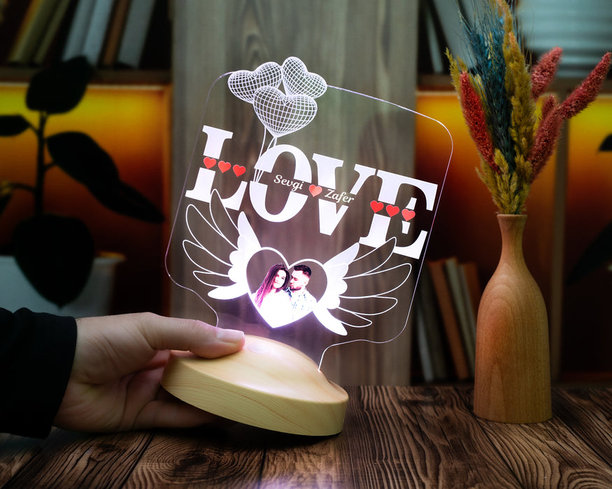 LOVE Temalı Kişiye Özel Fotoğraflı LED Lamba – Sevgiliye ve Eşe Anlamlı Hediye