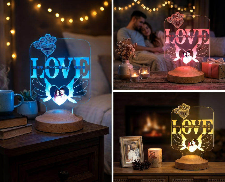LOVE Temalı Kişiye Özel Fotoğraflı LED Lamba – Sevgiliye ve Eşe Anlamlı Hediye