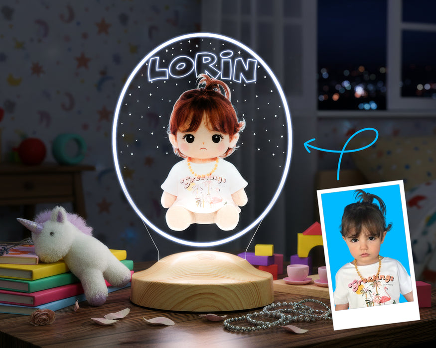 Çocuk Fotoğrafından Peluş Lambaya Dönüşen Kişiye Özel LED Lamba – Yapay Zeka Destekli Renkli Çocuk Hediyesi