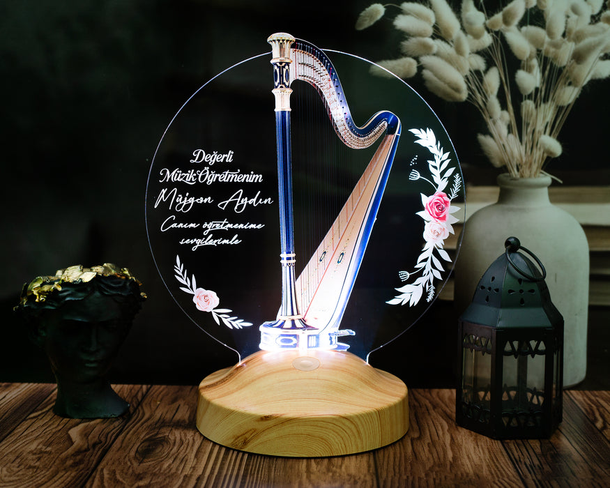 Arp Temalı Kişiye Özel LED Lamba – Müzisyenlere ve Müzik Öğretmenlerine Anlamlı Hediye