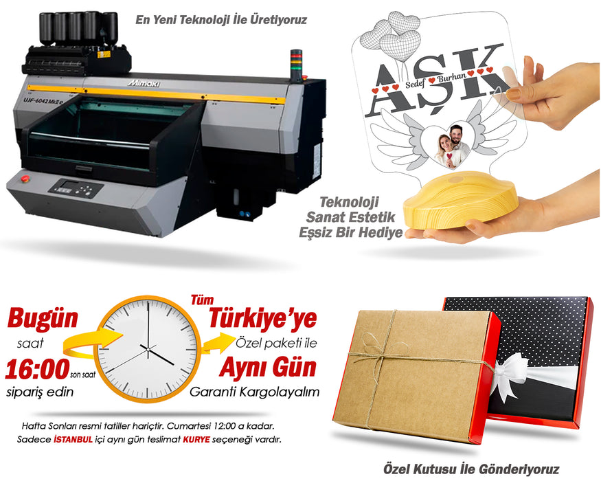 AŞK Temalı Kişiye Özel Fotoğraflı LED Lamba – Sevgiliye ve Eşe Anlamlı Hediye