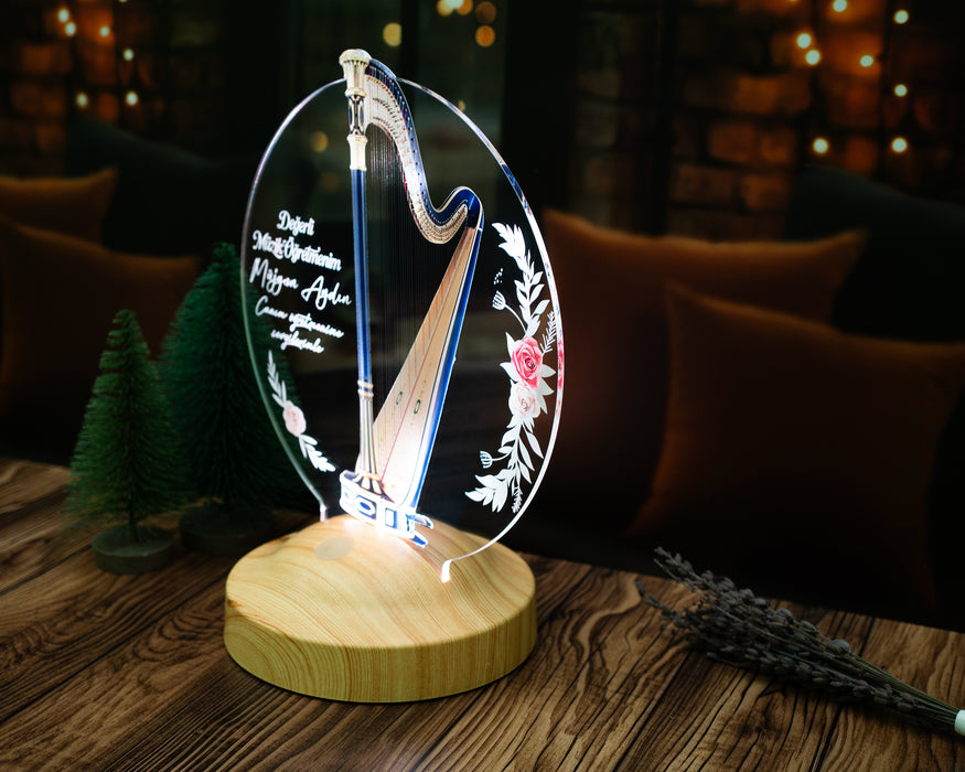 Arp Temalı Kişiye Özel LED Lamba – Müzisyenlere ve Müzik Öğretmenlerine Anlamlı Hediye