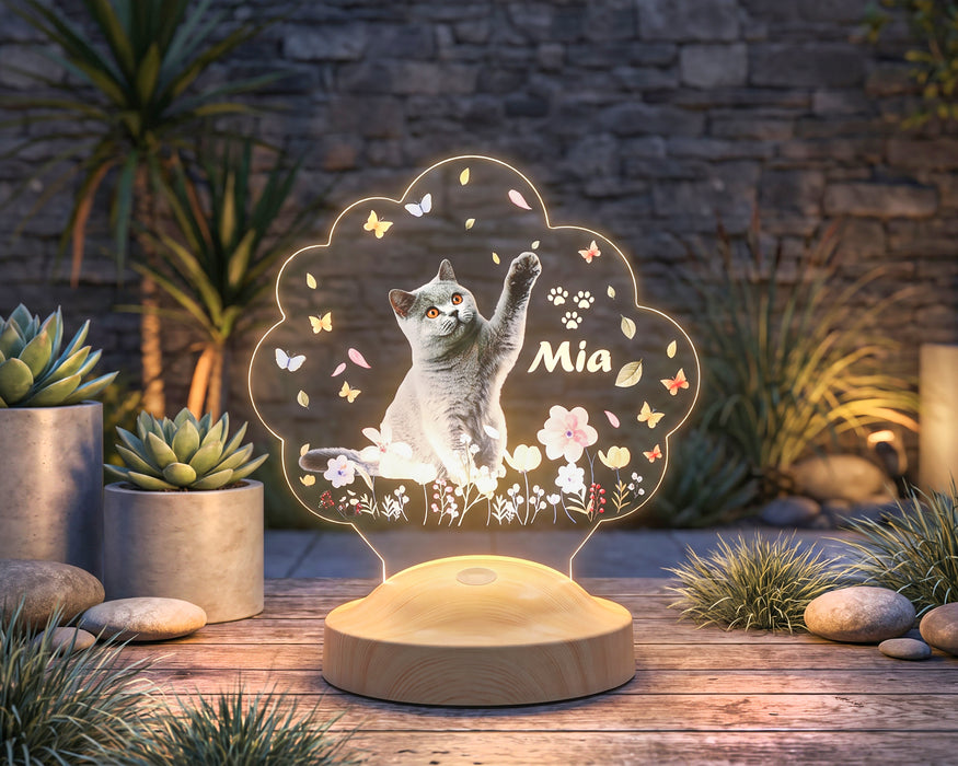 Kedi Fotoğraflı LED Lamba, Kişiye Özel Fotoğraf ve İsimli Evcil Hayvan Temalı Lamba Hediye