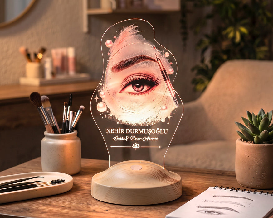 Kaş Kirpik Uzmanına Hediye Led Lamba, Lash & Brow Artist İsimli Hediye, Microblading Uzmanı Hediyesi, Güzellik Salonu Yeni İş Hediyesi