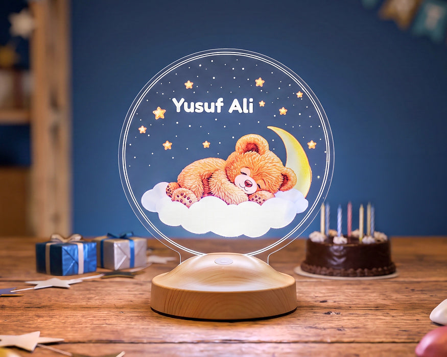 Uyuyan Ayıcık Çocuk Odası LED Lamba - Yeni Doğan Bebek ve Çocuk Doğum Günü Hediyesi, Ayı Teddy Çocuk Odası Lambası